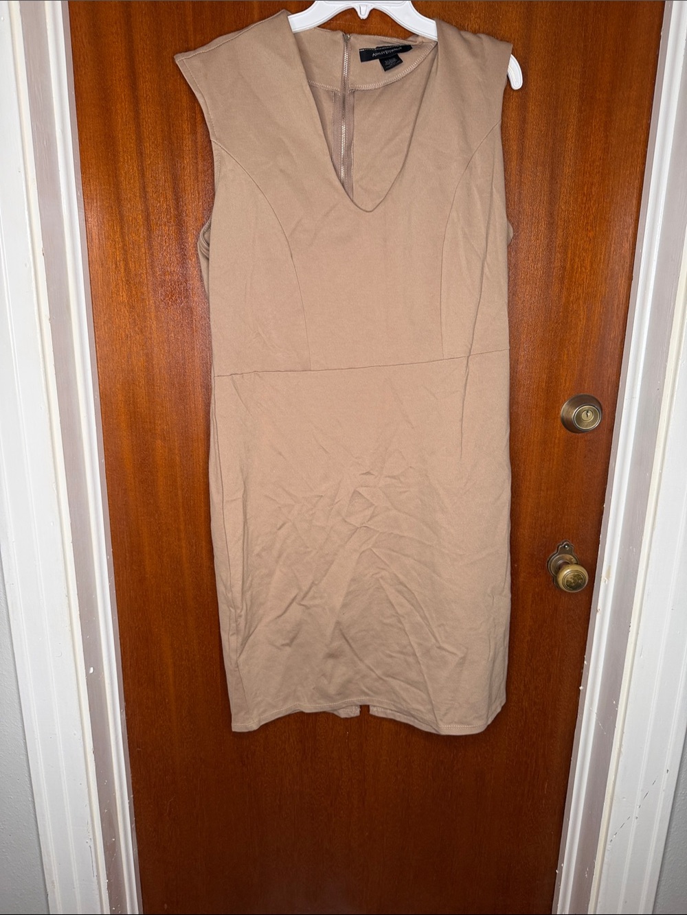 Ashley Stewart Tan Sleeveless V-Neck Sheath Dress